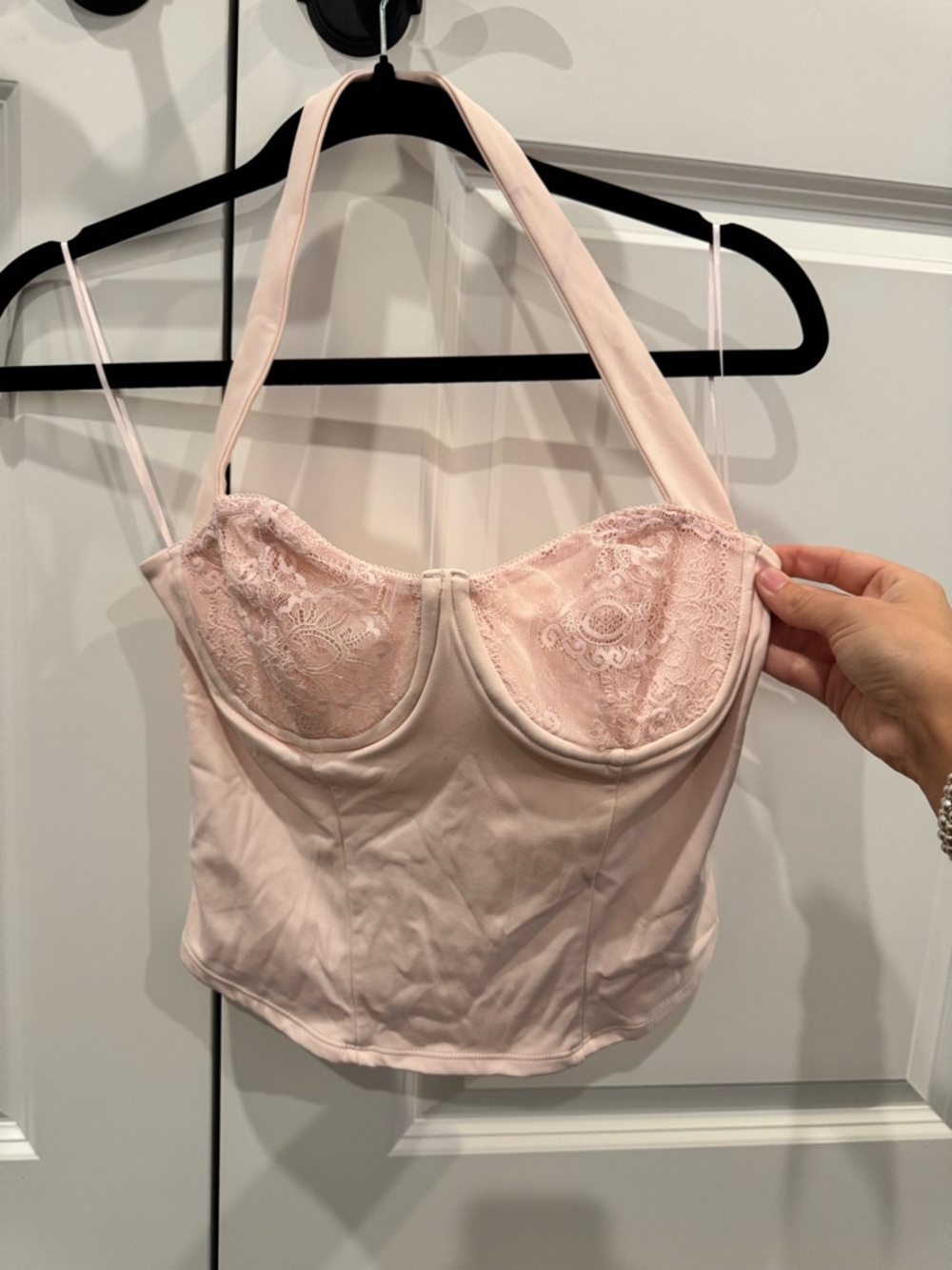 Garage Pale Pink Lace-Trim Halter Top